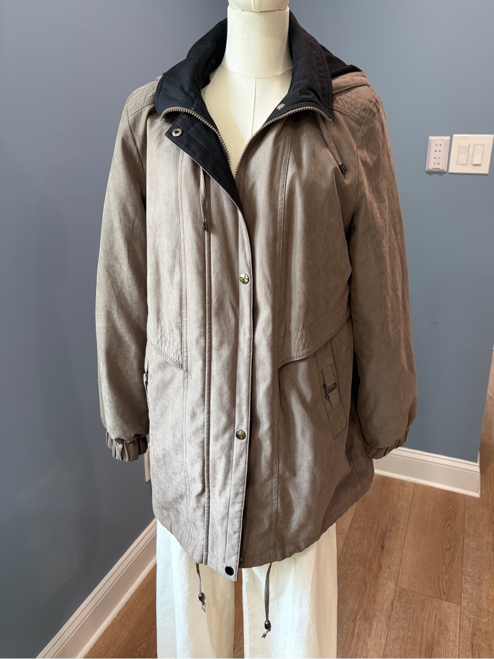 Fleet Street Taupe Hooded Utility Parka Jacket Convertible Lining Size M